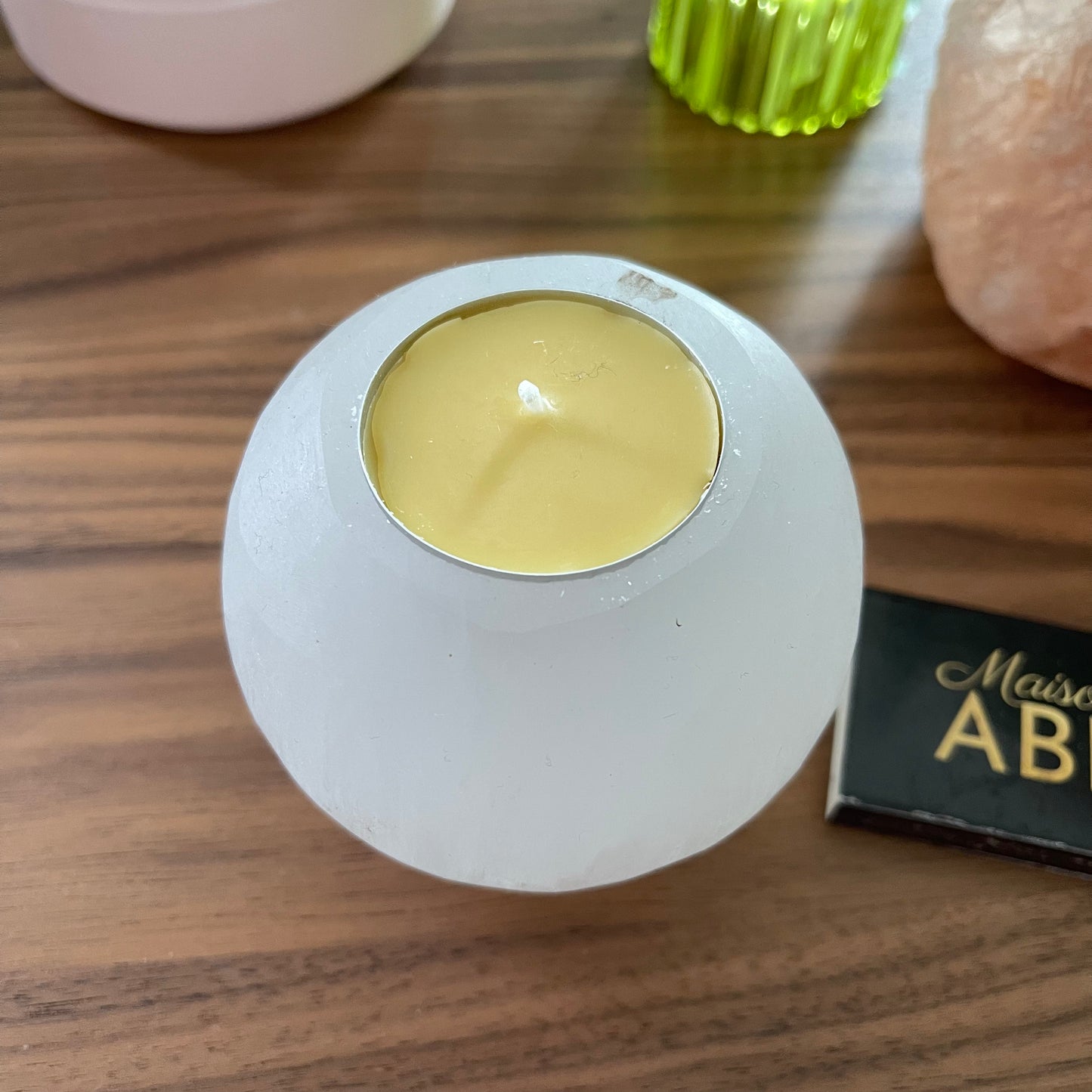 Selenite candle holder