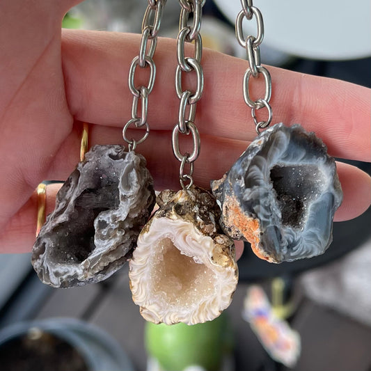 Crystal geode keychain
